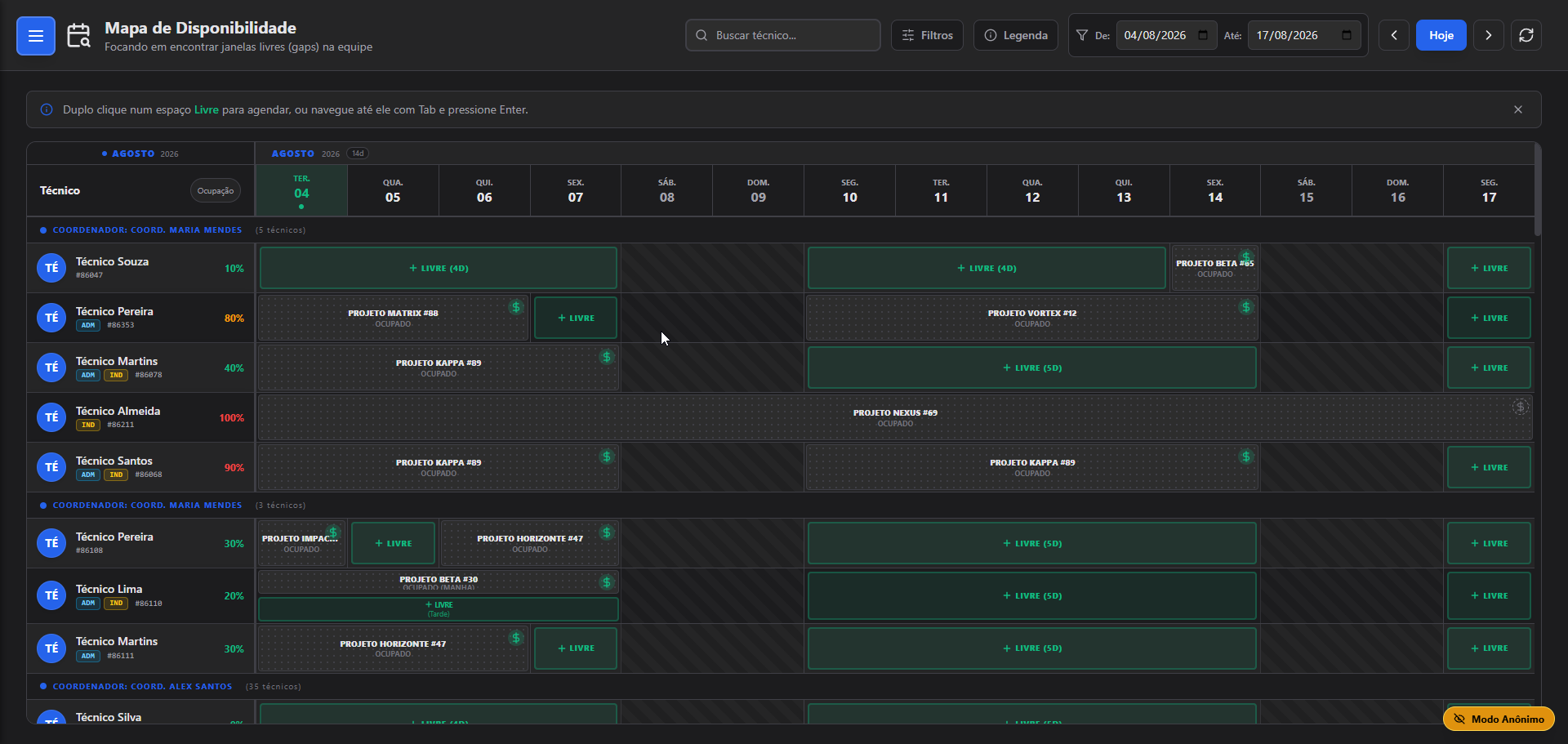 Interface do projeto Roadmap